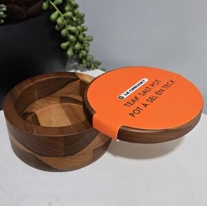 Teak Wood Salt Pot Crock Cellar Spice Box Le Creuset NEW With Tag
